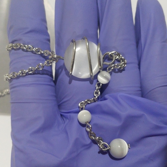 Silver tone Grey Stone Beaded Twisted Design Necklace - Women's Fashion Jewelry - Picture 8 of 8